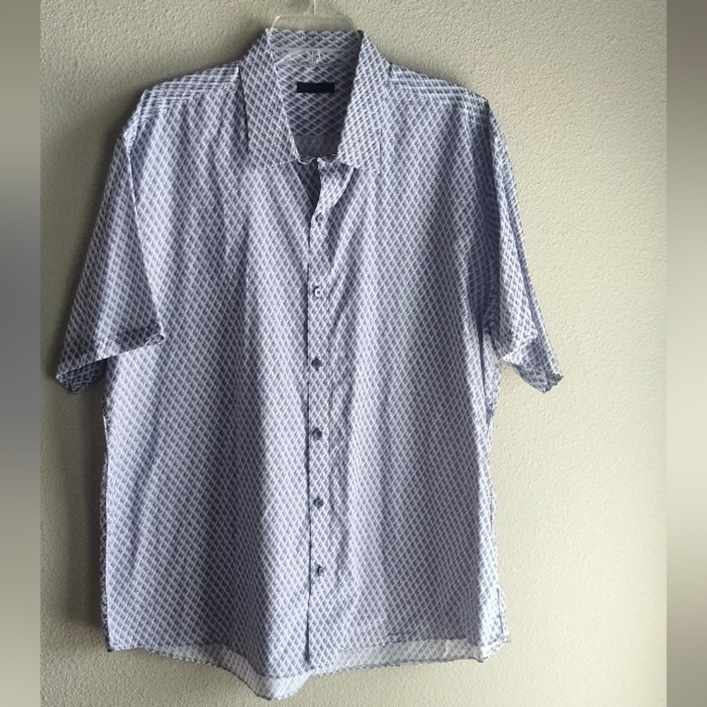 Zachary Prell size xxl short sleeve button down shirt white w/ purple hash marks